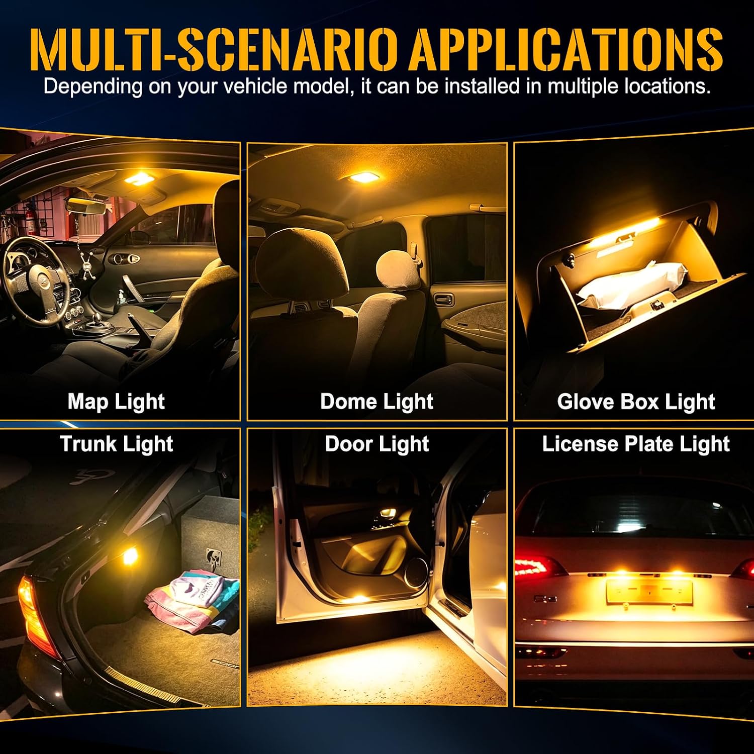 iBrightstar Extremely Bright Wedge T10 168 194 LED Bulbs for Car Interior Dome Map Door Courtesy License Plate Lights, Amber