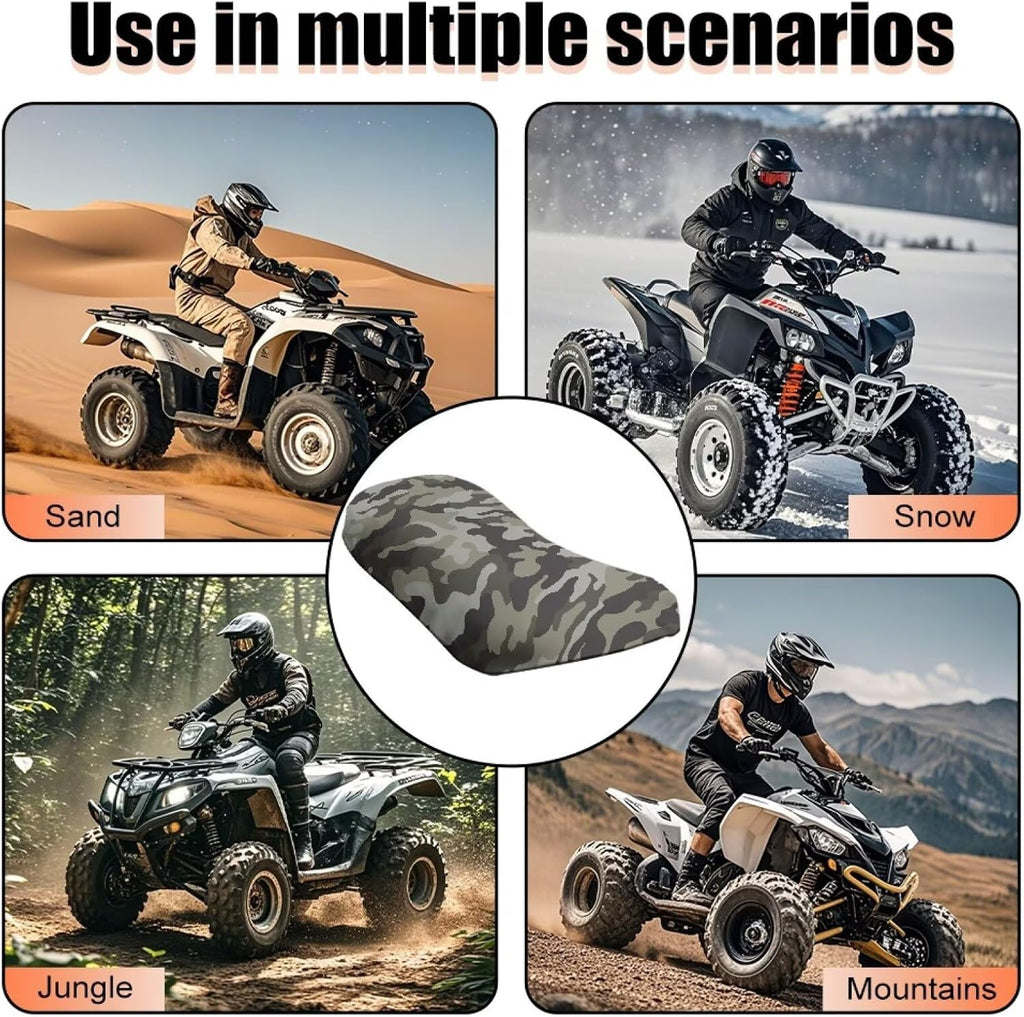 Camouflage Print ATV Seat Cover Waterproof 4-Wheeler Non-Slip Protective Covers Elastic ATV Seat Cover Universal Fit (25×10 Inch), 1 Pack