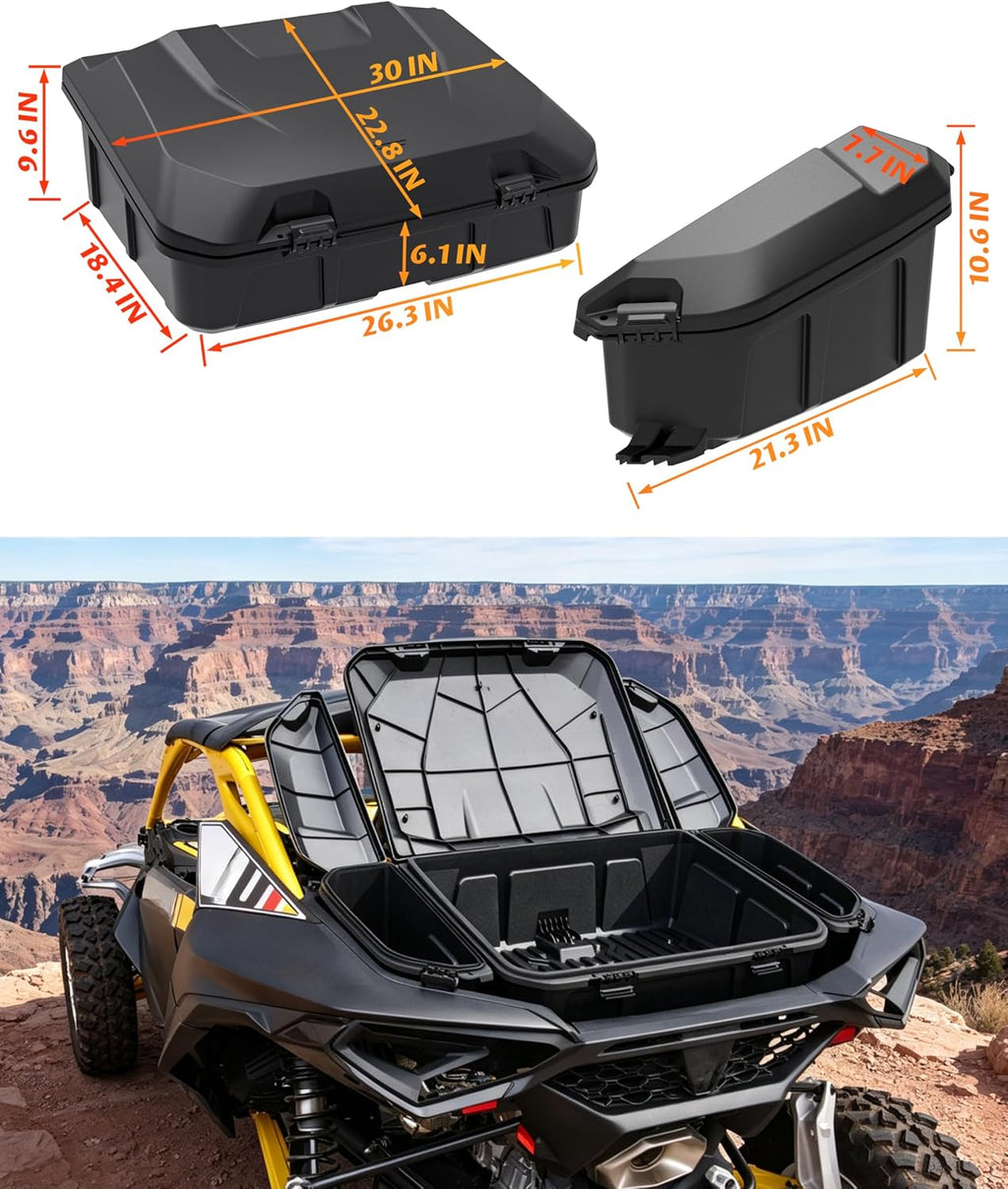 96L Rear Cargo Box & 13.5L Side Storage Boxes for Can Am Maverick R MAX X RS 2024+ Accessories, Water Resistant Cargo Storage Bin Tool Box(3PCS, Direct Replace OEM #715007182/715007372)