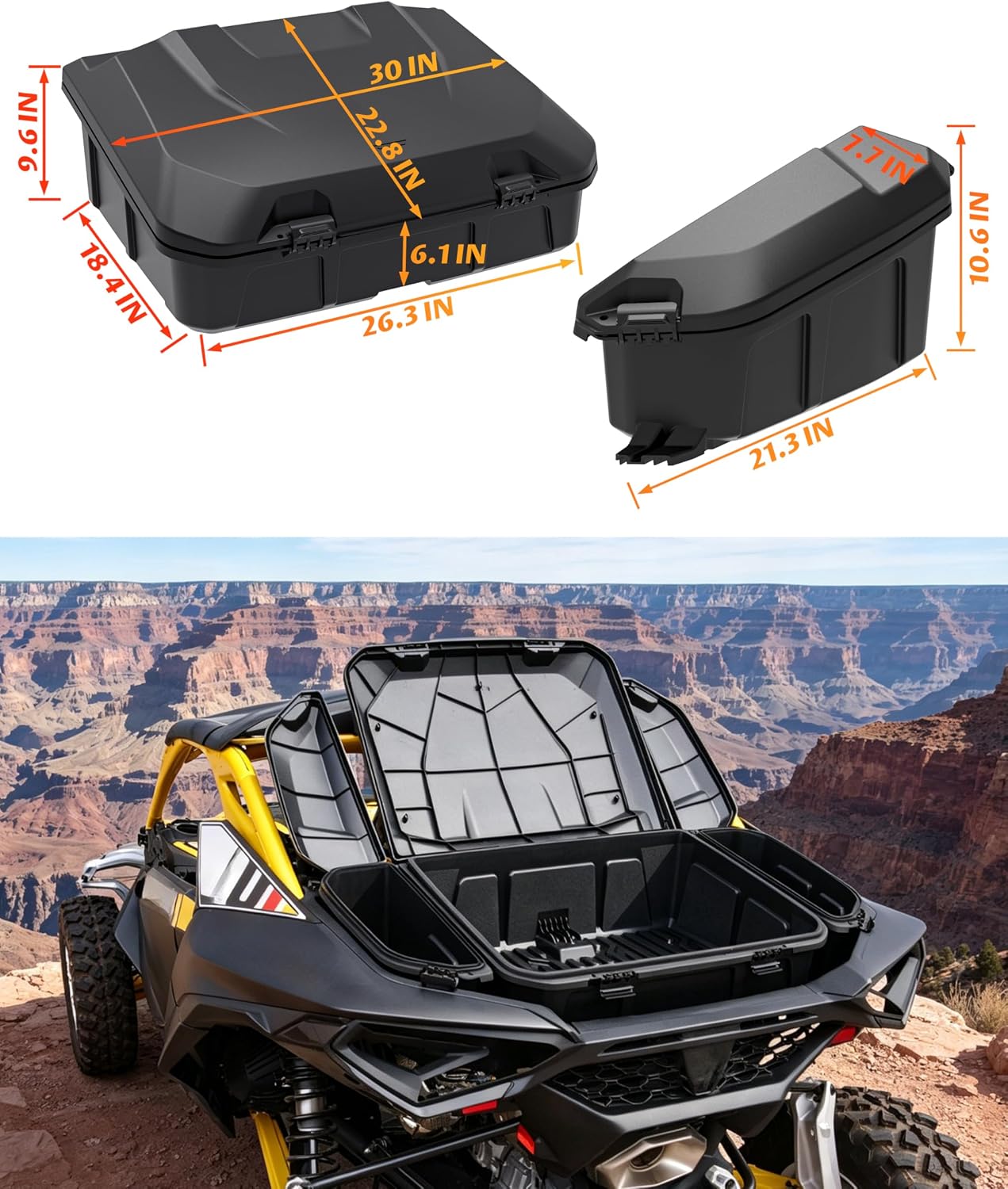 96L Rear Cargo Box & 13.5L Side Storage Boxes for Can Am Maverick R MAX X RS 2024+ Accessories, Water Resistant Cargo Storage Bin Tool Box(3PCS, Direct Replace OEM #715007182/715007372)