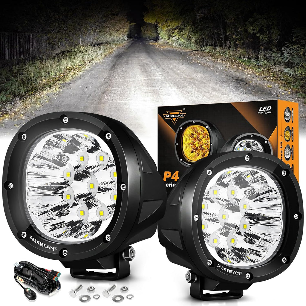 auxbeam 4in 90w round led offroad lights, 2pcs, main product view