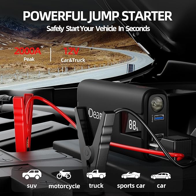 IDEAPLAY J10 Jump Starter, 2000A 12V Car Battery Jump Starter Portable - Image 2