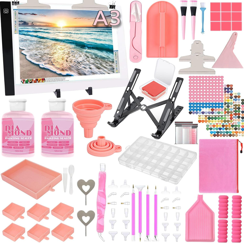 xeuzk all-inclusive diamond art accessories kit with a3 shown in use