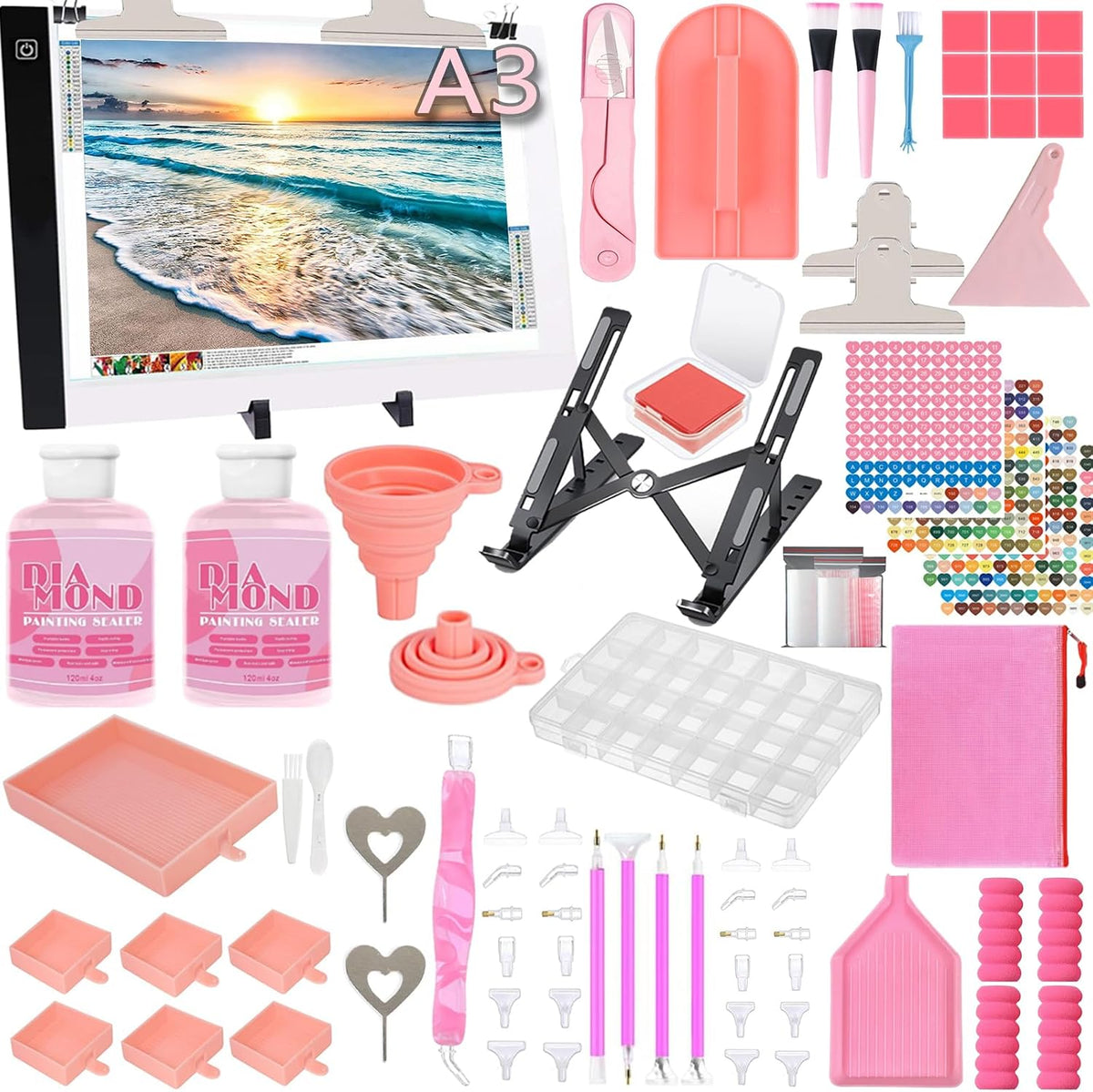 xeuzk all-inclusive diamond art accessories kit with a3 shown in use