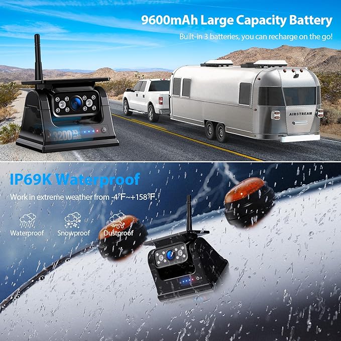 3 Magnetic Solar Wireless Backup Camera HD1080P Loop Recording 10.1 Inch - Image 6