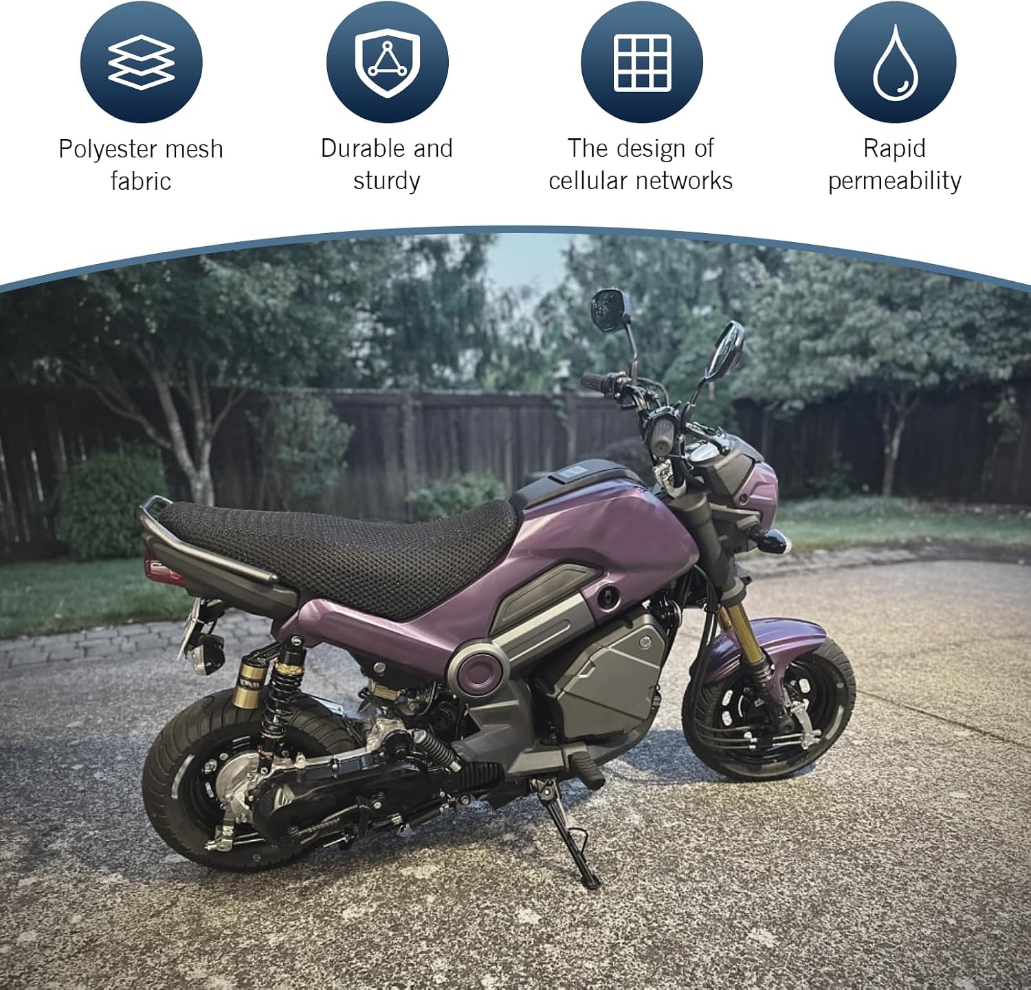 MLY Motorcycle Scooter Moped Seat Cover, Elastic Mesh Fabric Anti-Slip Protector Cushion, Breathable 3D Spacer Mesh Fabric Seat Cover, Universal for Most Motorcycle Scooter (Black #L)