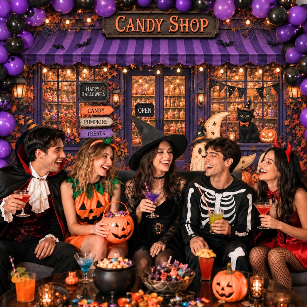Fabric 8x6ft Halloween Candy Shop Photography Backdrop, Photo Booth Decor