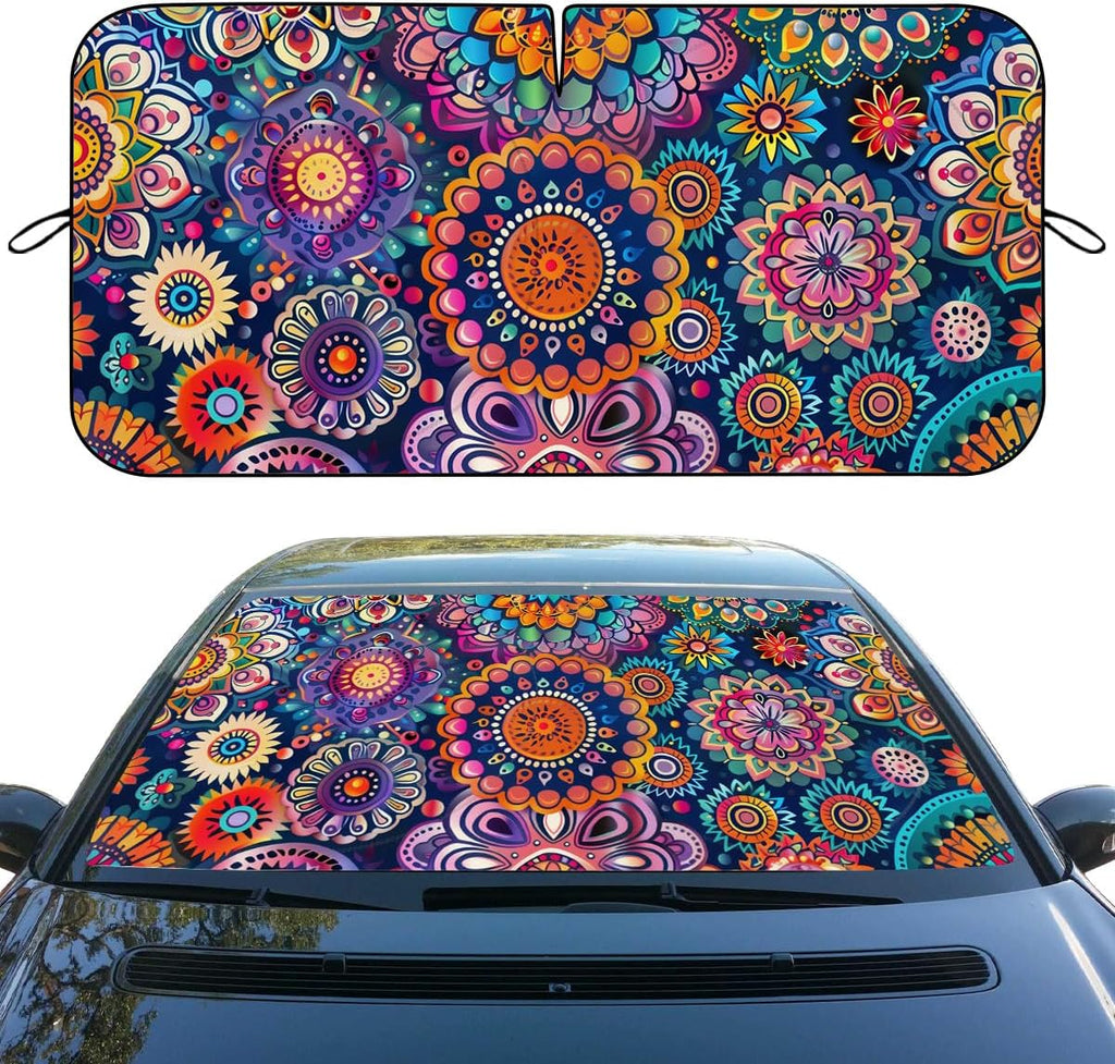 Mandala Car Windshield Sun Shade Cute Pretty Mandala Heatshield Front Window Car Sun Shade Windshield Blocks UV Rays Sun Visor Protector for Car Sedan Truck SUV Accessories 59" L x 31.5" W