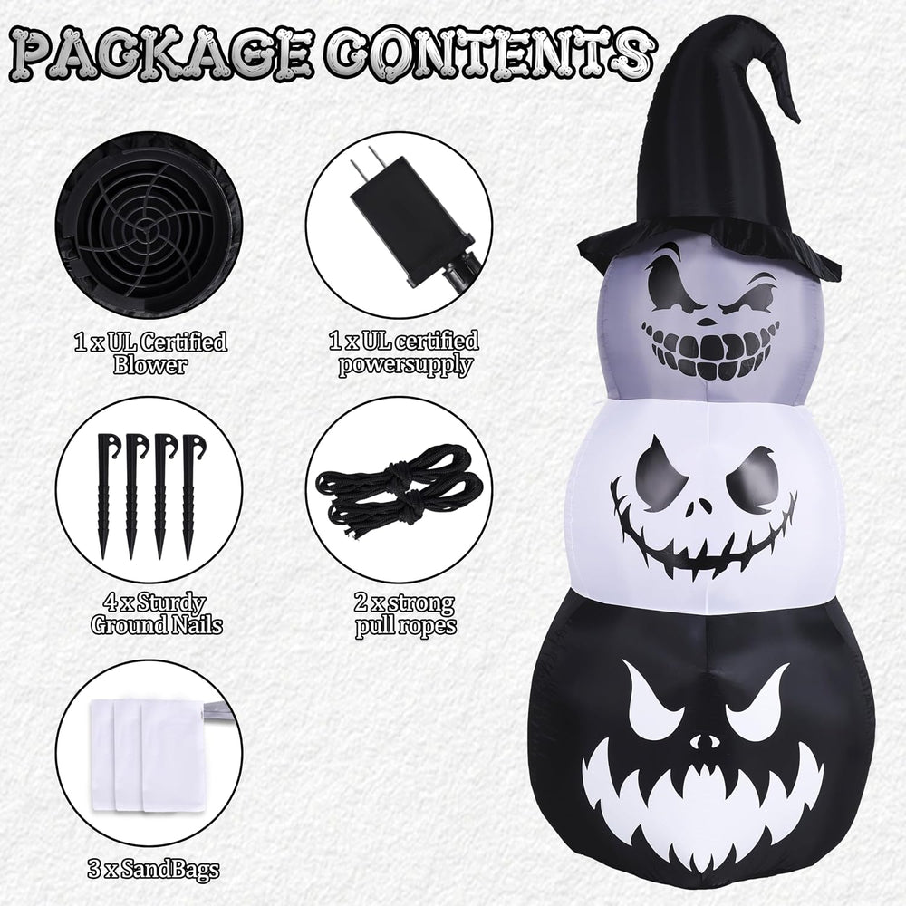 7.6ft Halloween Inflatables Pumpkin Ghost Tower Outdoor Decoration