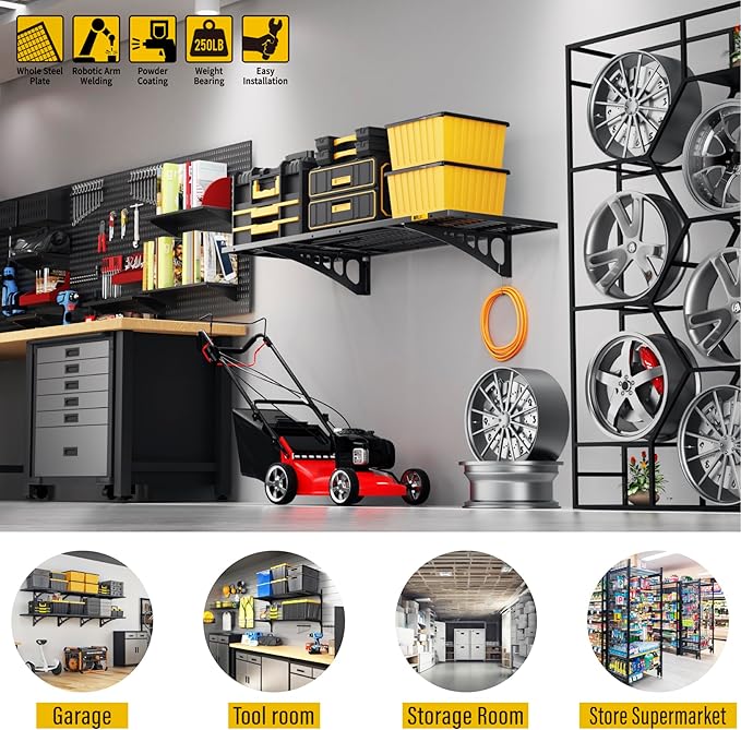 1.64x4ft Adjustable Rail Wall Garage Storage Shelf, - Image 4