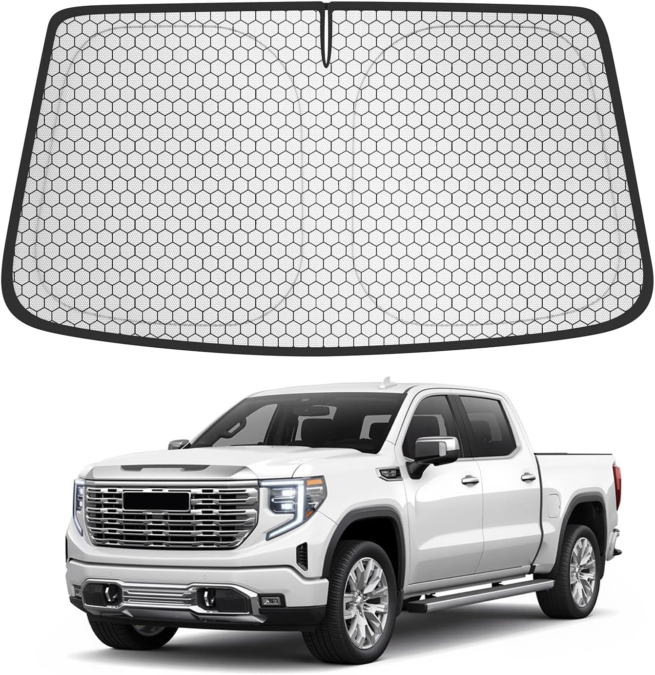 Custom Fit Windshield Sun Shade for Chevrolet Silverado & GMC Sierra 1500/2500/3500 (2019–2026), Edge-to-Edge No-Gap Fit, Blocks Heat & UV, Step Into a Cooler Truck
