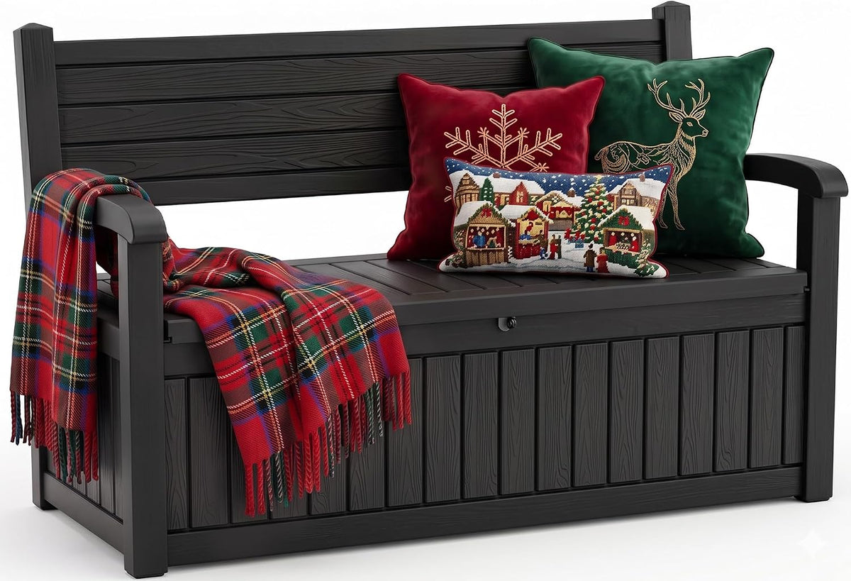 storage bench outdoor deck box, 120 gallon lockable, main product view