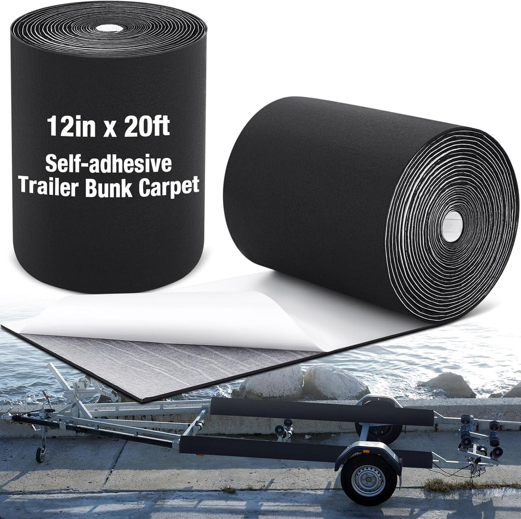 Soulchen 12in x 20ft Black Boat Trailer Bunk Carpet with Adhesive, Marine Outdoor Polyester Marine Bunk Carpet for Boats Trailers and Ramps