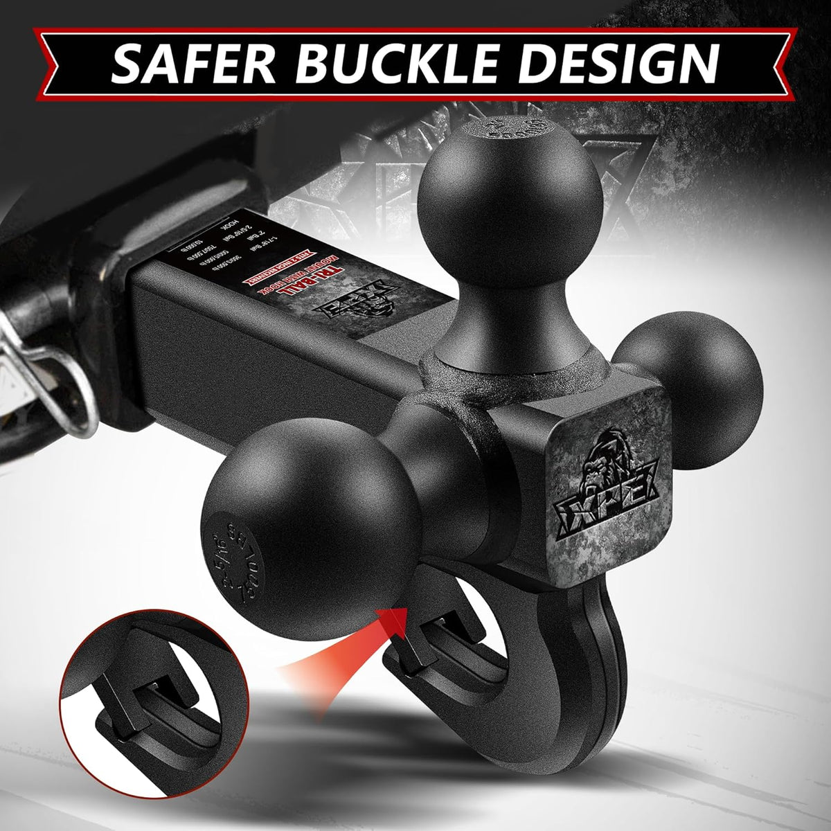 xpe tri ball trailer hitch mount with hook, side view