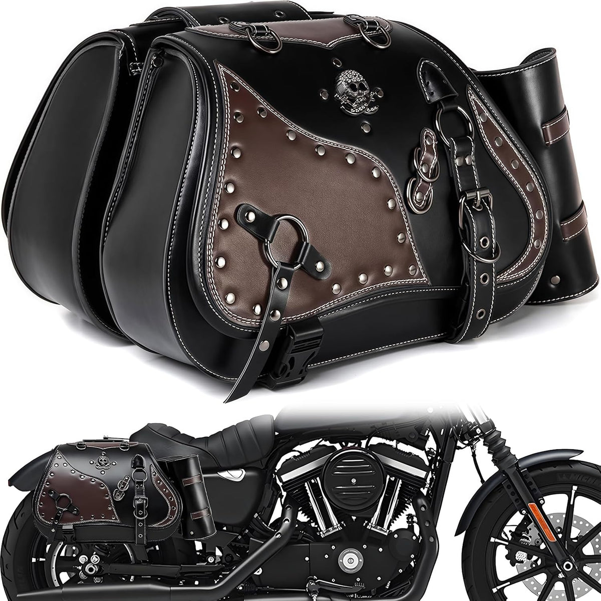 Motorcycle Saddlebags, 30L Leather Waterproof Side Saddle Bags