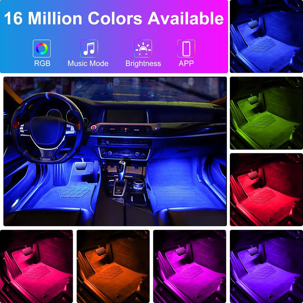 Hovano Car Interior LED Lights, APP Control with USB Port, RGB Color Change with Music Sync & DIY Mode, 48 LEDs Lights for Under Dash Running Board Truck