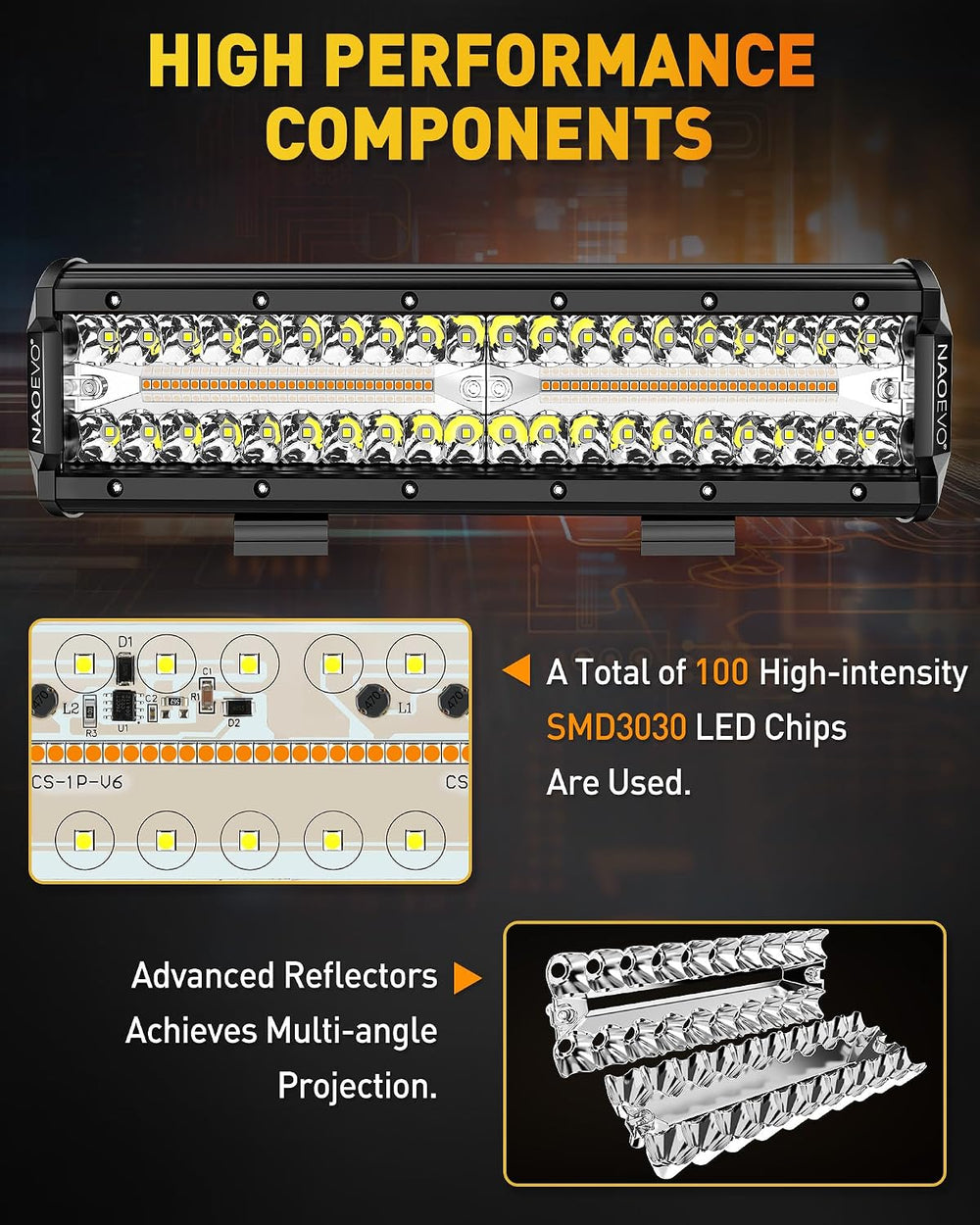 NAOEVO 12 Inch LED Light Bar with Wiring Harness, Offroad/Fog Lights, 3Mode
