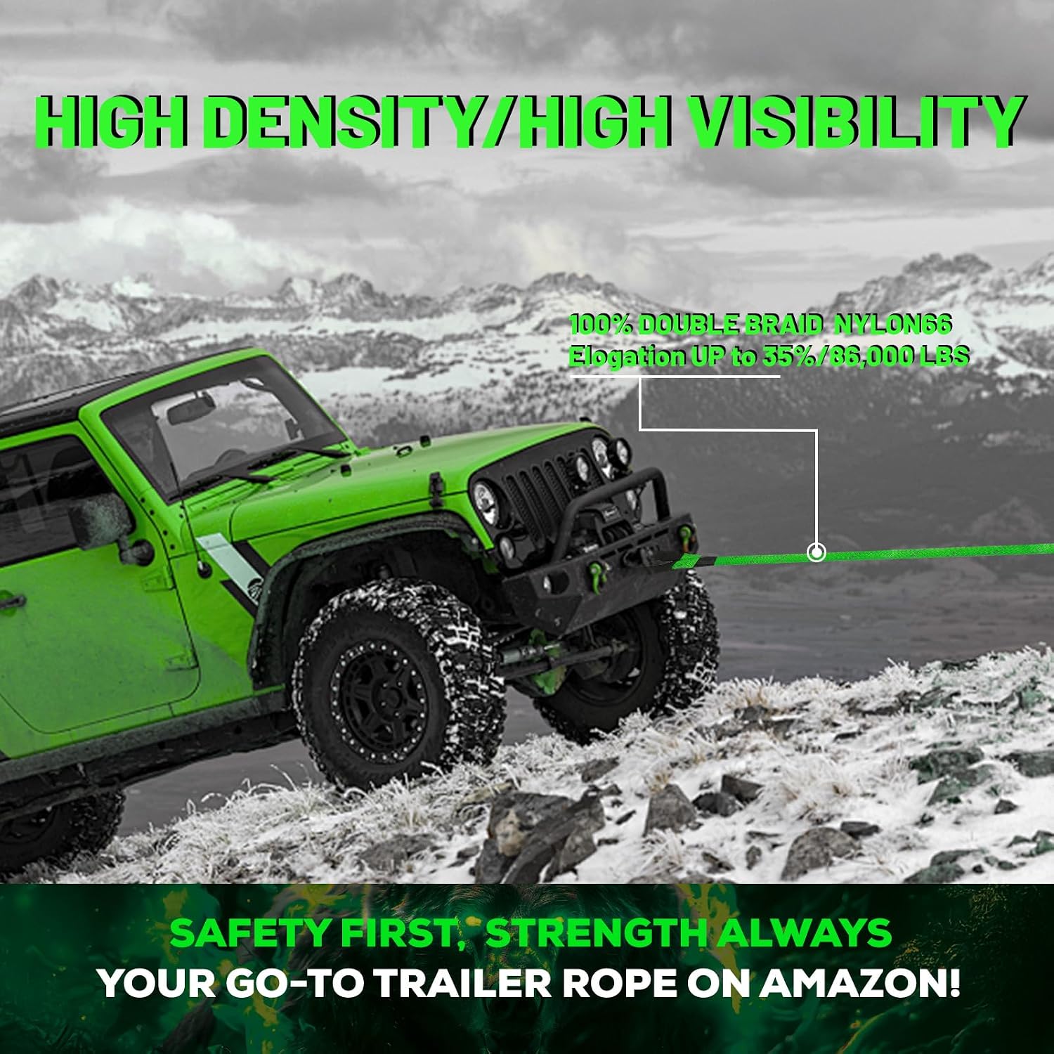 Heavy-Duty Kinetic Recovery Rope Kit – 86,000lbs, 1.5in x 30ft – Includes 2 Ultra-Strong UHMWPE Soft Shackles – 35%+ Elasticity for Off-Road Recovery, Towing & Emergency Use (Reflective)