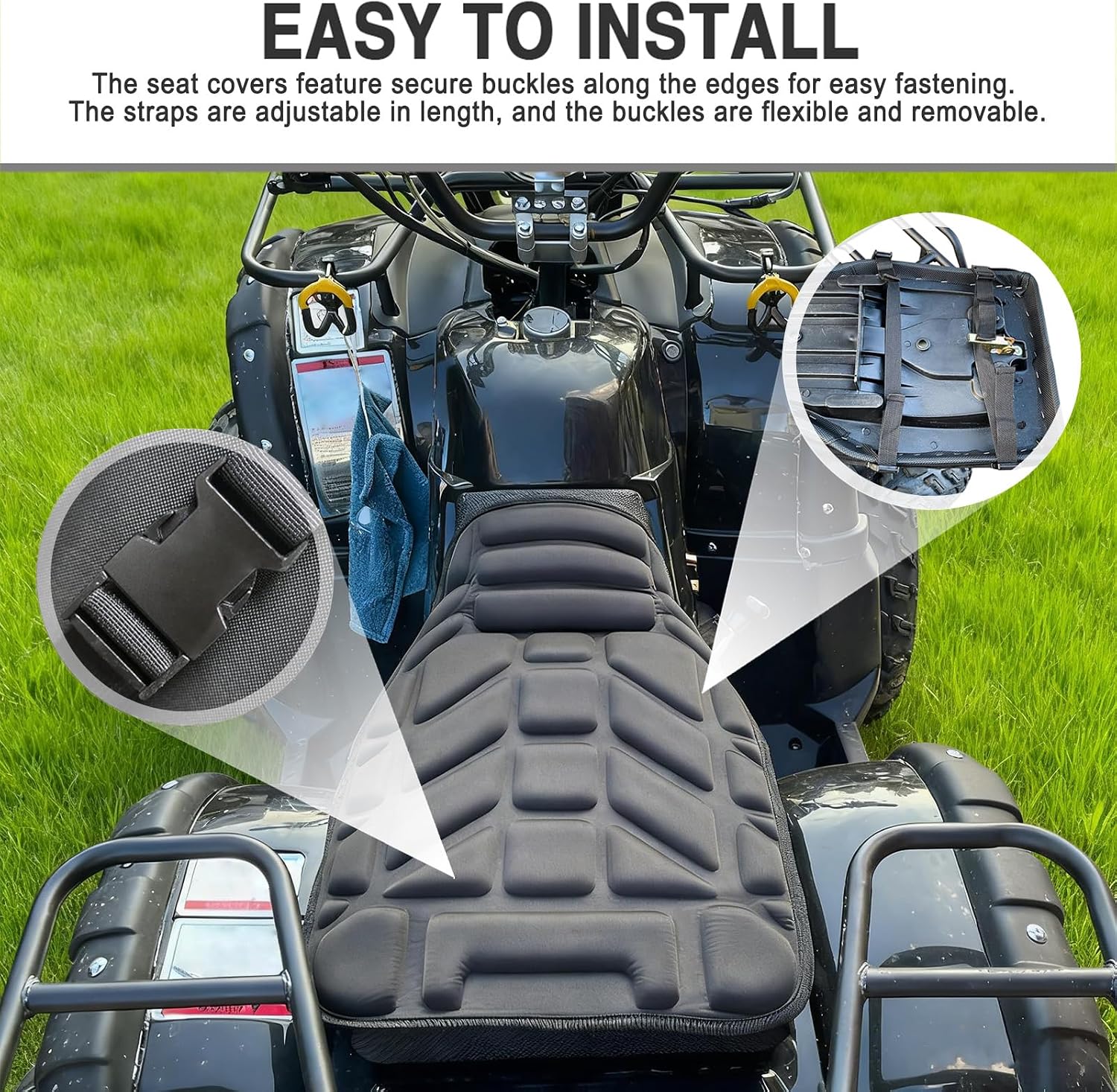 ATV Seat Cushion for Yamaha Grizzly 660 2004 2005 2006 2007 2008, Shock Absorbing Quad Bikes Seat Pad Protector, Thick Non Slip ATV Seat Cover Padded, Breathable Saddle Pad