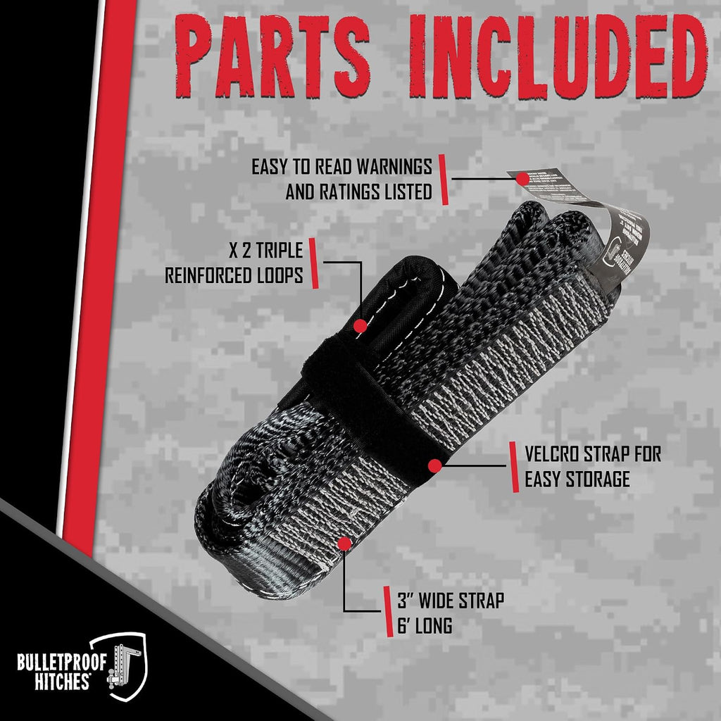 BulletProof Hitches - 3" x 6' Tree Saver Tow Strap - Winch Tree Saver Strap with 30,000 lbs Breaking Strength - Offroad Recovery for Jeep, 1500/F150 Trucks - Towing Winch Recovery Straps