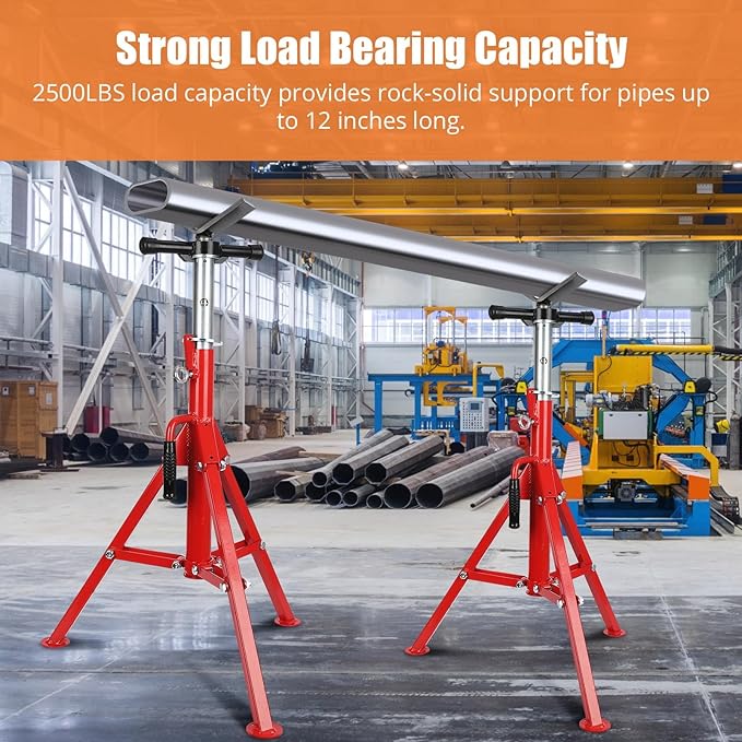 V-Head Pipe Jack Stand, 2500 Lbs Heavy-Duty Folding Pipe Stand - Image 6