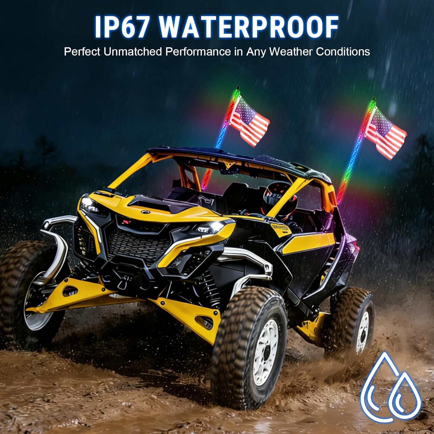 2PCS 3FT Spiral RGB LED Whip Light for UTV, with Spring Base App & RF Wireless Remote Control, Chasing Lighted Antenna Whips for UTV ATV RZR SXS Can-Am Polaris Offroad Truck