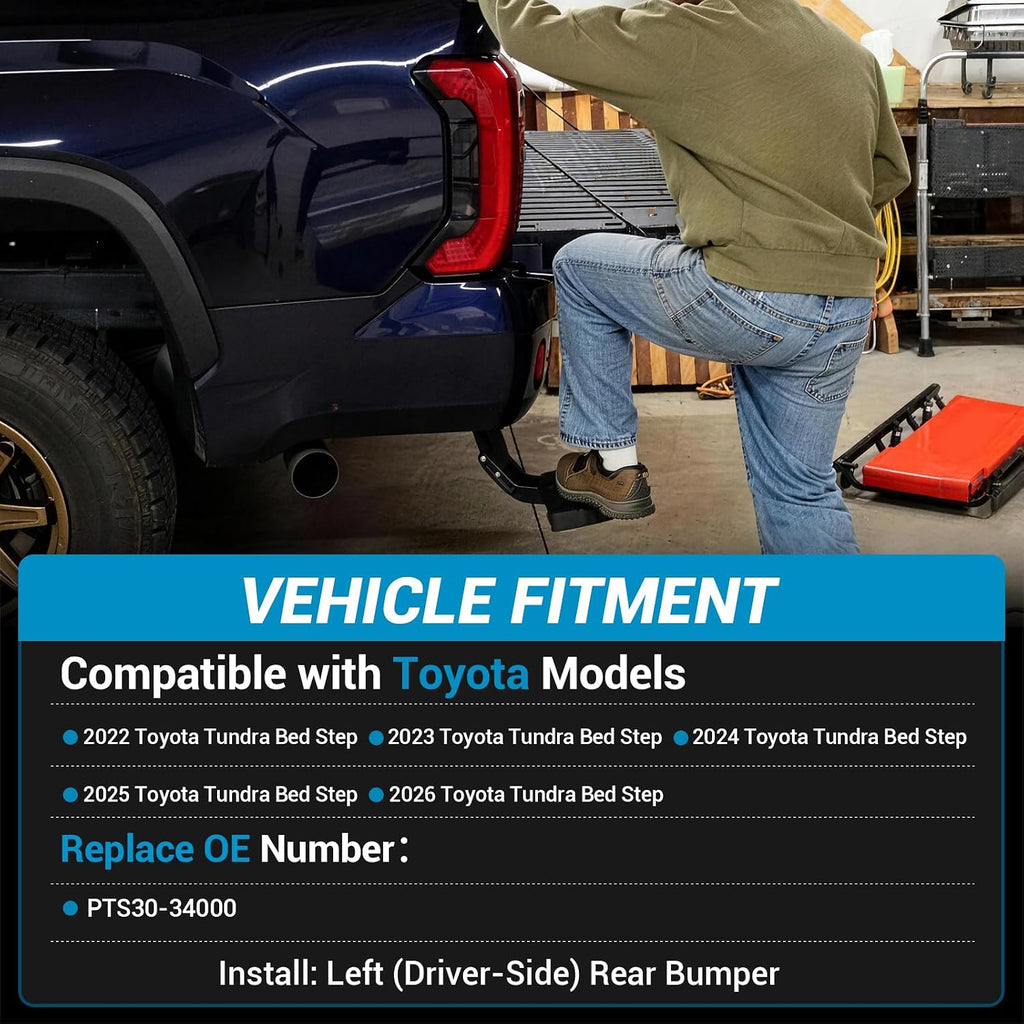 Retractable Bed Step Bumper Step for Toyota Tundra Bed Step 2022 2023 2024 2025 2026 Tundra Truck Bed Step,Folding Rear Bumper Tailgate Step Replace# PTS30-34000