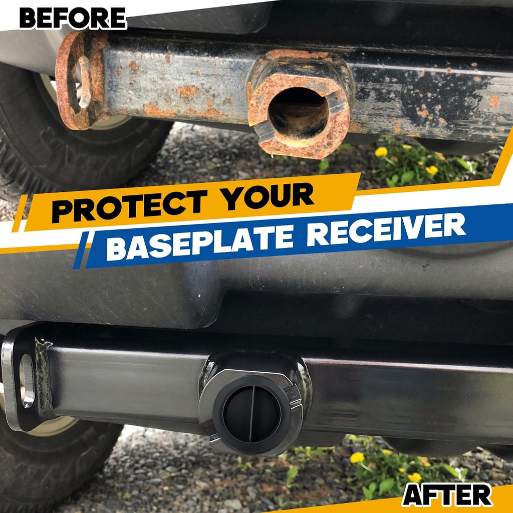 Baseplate Attachment Tab Receiver Cap Plug Replacement, Compatible with Blue Ox Removable Tab Baseplates, Black Plastic Protective Dust Cover for Tow Bar Receivers (2)