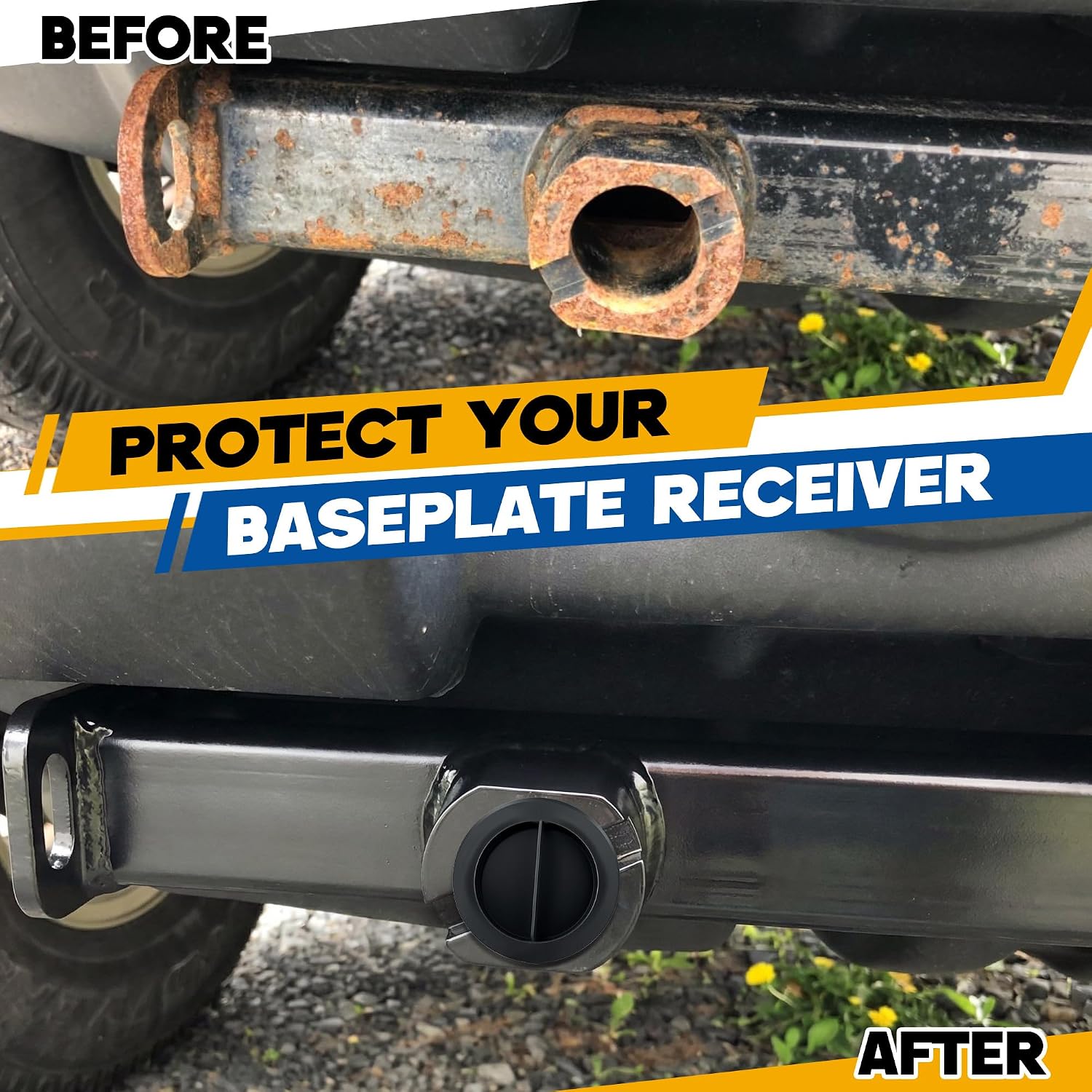 Baseplate Attachment Tab Receiver Cap Plug Replacement, Compatible with Blue Ox Removable Tab Baseplates, Black Plastic Protective Dust Cover for Tow Bar Receivers (2)