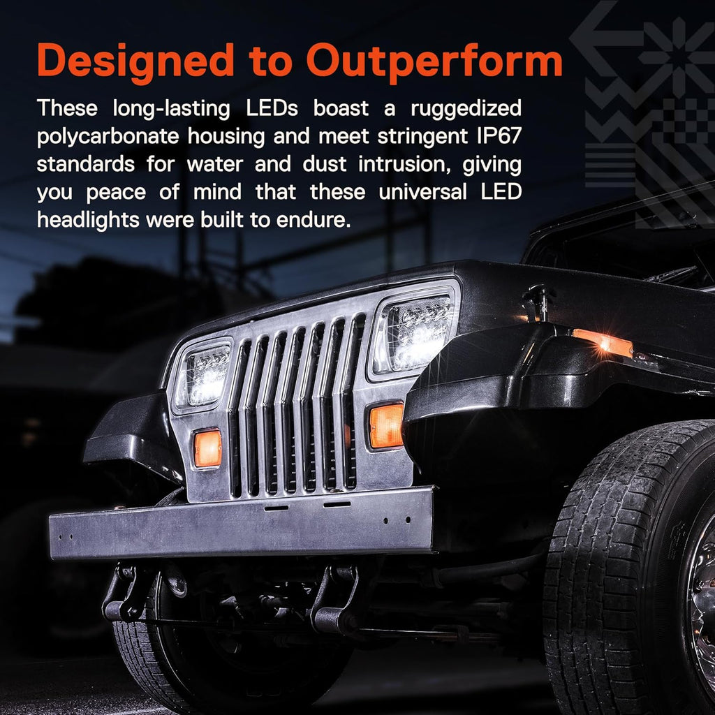 TRUE MODS 7x6 5x7 H6054 Black LED Headlights H4 Sealed Beam Replacement Lamp for Jeep Wrangler YJ Cherokee XJ Chevy Express Blazer S10 Van GMC Savana Ford Econoline E150 Nissan D21 Toyota Pickup Truck