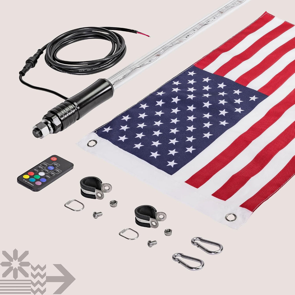 True Mods 4ft RGB LED Whip Light for UTV ATV [RF Wireless Remote] USA Flag Waterproof LED Lighted Whip CB Antenna Pole Stick for RZR Can-Am Polaris SxS 4x4 Quad Dune Buggy 4 Wheeler Accessories