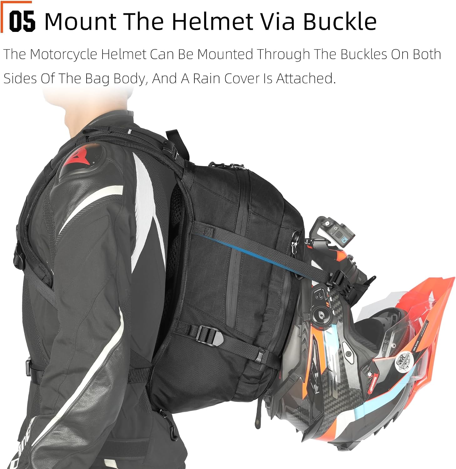 Rhinowalk Motorcycle Backpack – Helmet Holder, Rain Cover, Hydration Bladder Hole – Sports Backpack for Hiking, Climbing, Cycling, Running, Camping