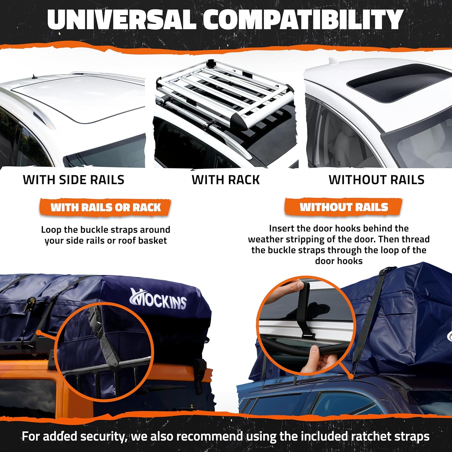 Mockins 30 Cu Ft Navy Blue Heavy Duty Rooftop Cargo Carrier Bag 60"x43"x20" | 840D Car Top Carrier Without Roof Rack | Waterproof Soft Roof Cargo Bag for Top of Car Storage w/Mat, Lock, Hooks & Straps