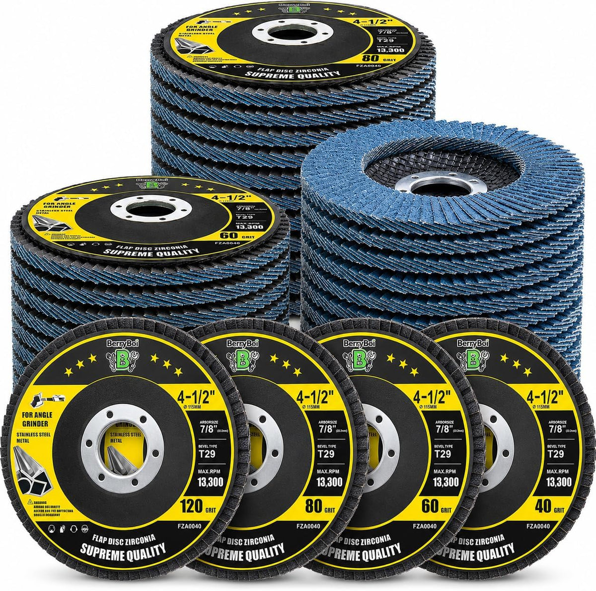 berryboi 40 pack 4-1/2" zirconia flap discs for, main product view