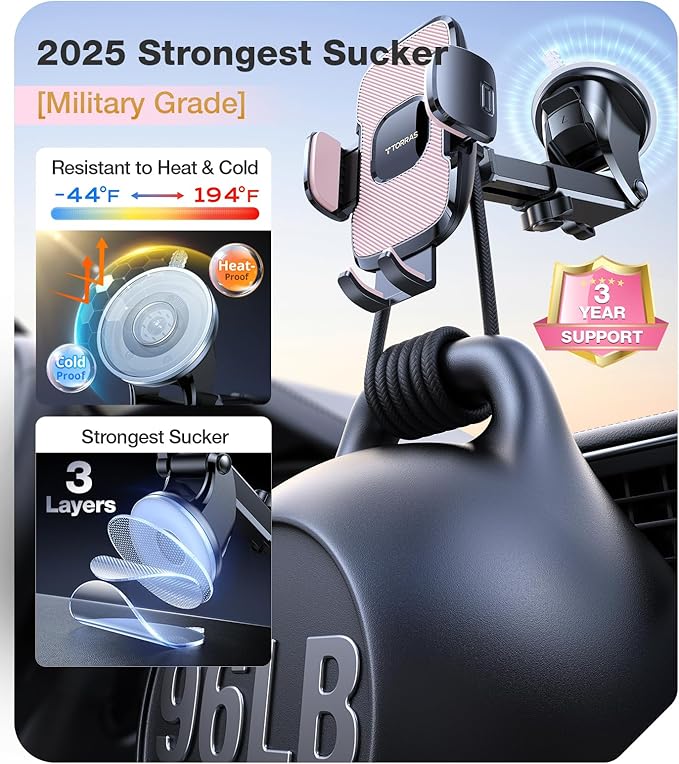 TORRAS Pink Phone Holders for Your Car【True Military-Grade & Strongest Suction】 - Image 3