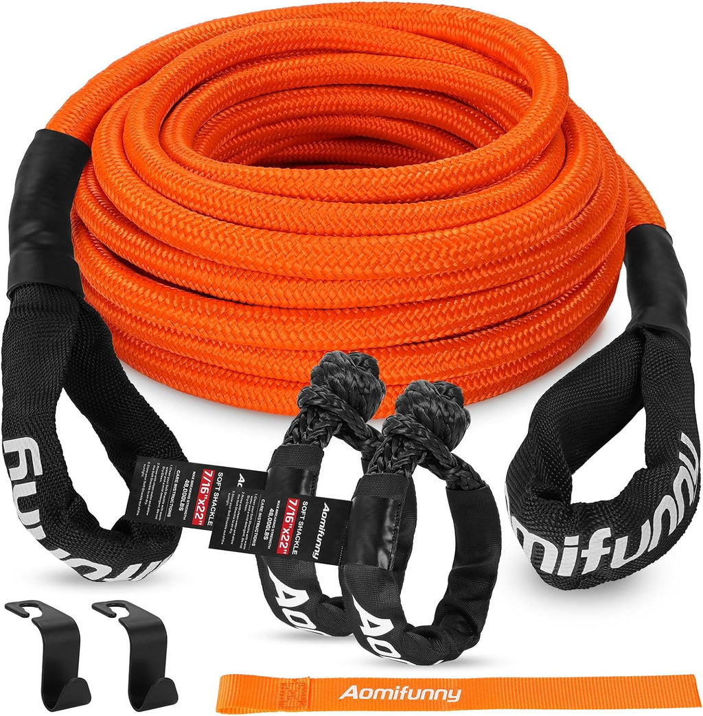 7/16" x 30ft UHMWPE Tow Rope, 31,200 Lbs Break Strength, Heavy Duty Tow Strap Recovery Kit for ATV, UTV, SUV, Cars（Orange）