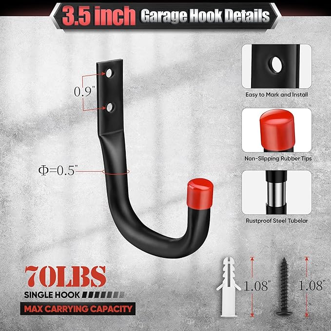Nacial 20 Pack Garage Hooks Heavy Duty, 9.8" & 3.5" Garage Wall Hook - Image 4