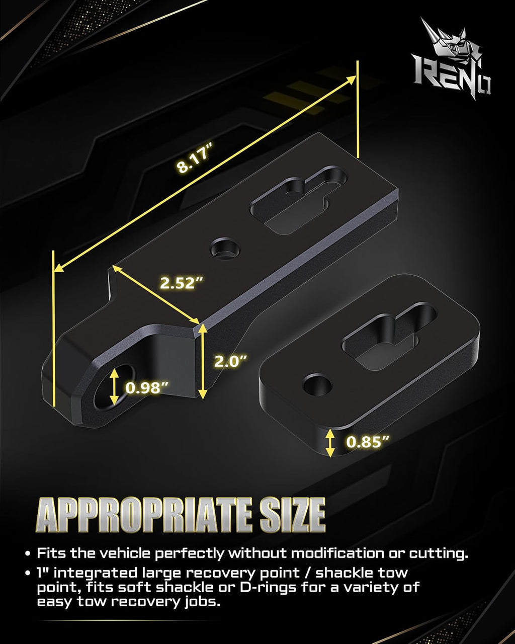 RENO Front Tow Hooks, Aluminum Recovery Hook Compatible with 2019-2023 Ranger 4x4 4x2 Trucks, Replaces OEM M-18954-RA M-18954-RAB (Black,2pcs)