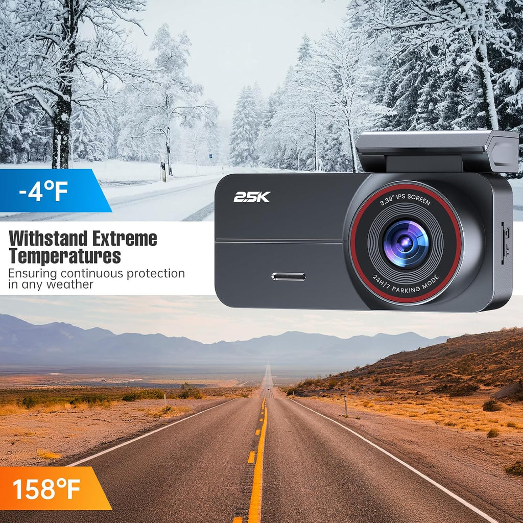 dash cam 2.5k front rear 64gb wifi gps, front angle view