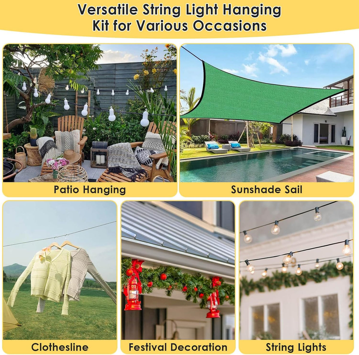 flasoo 215pcs string light hanging kit, outdoor light on a desk or shelf