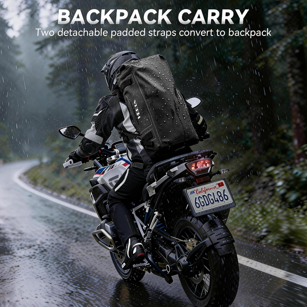HEETA Waterproof Motorcycle Dry Bag, Waterproof Duffel Luggage Travel Bags with Zippered Closure & Pocket, Shoulder Straps, Large Space for Motorcycling Camping Commuting Boating (Black, 50L)