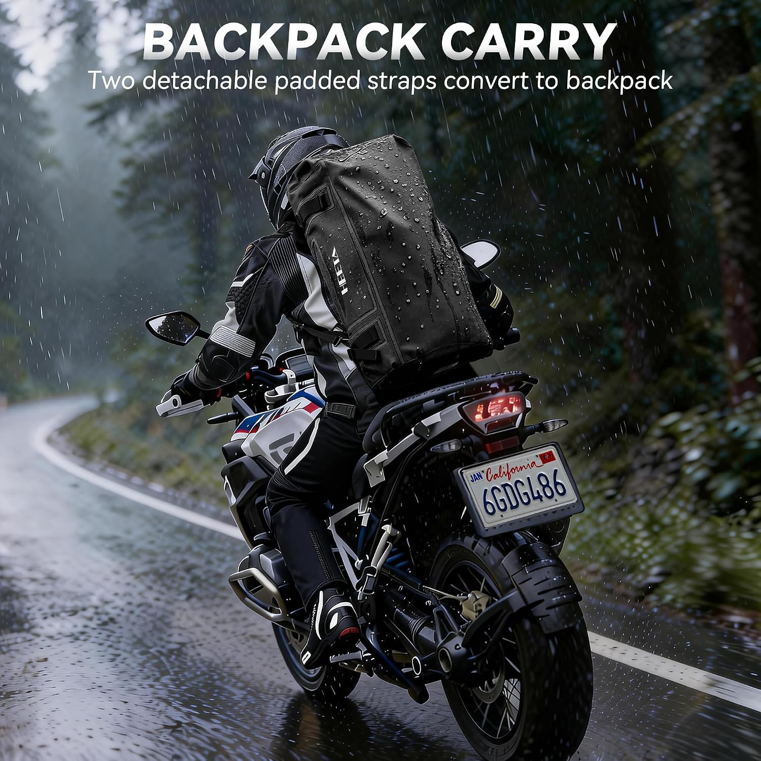 HEETA Waterproof Motorcycle Dry Bag, Waterproof Duffel Luggage Travel Bags with Zippered Closure & Pocket, Shoulder Straps, Large Space for Motorcycling Camping Commuting Boating (Black, 50L)