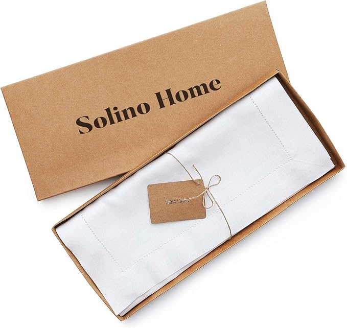 Solino Home Linen White Table Runner 36 Inches - Classic Hemstitch, 100% Pure...