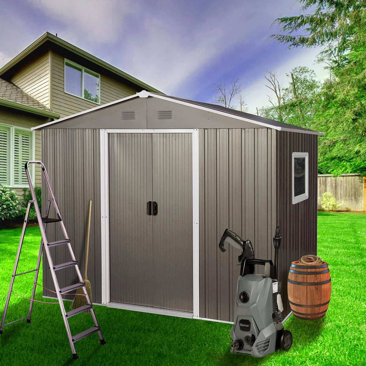 6x8 FT Outdoor Storage Shed, Metal Garden Shed
