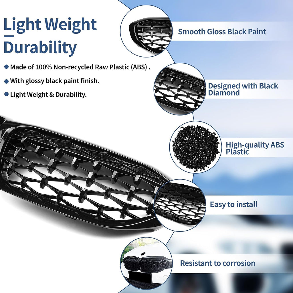G20 Black Kidney Grill for BMW 2019-2022 3 Series G20 330i 340i | 3 Series G20 316i 318i 320i 328i 330i 335i 340i, Black Grille Black Diamond