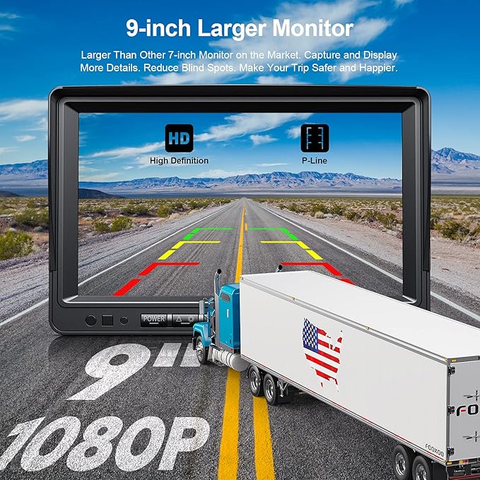 Fookoo 1080P 9" Wireless Backup Camera System, IP69 Waterproof Rear View Front - Image 2