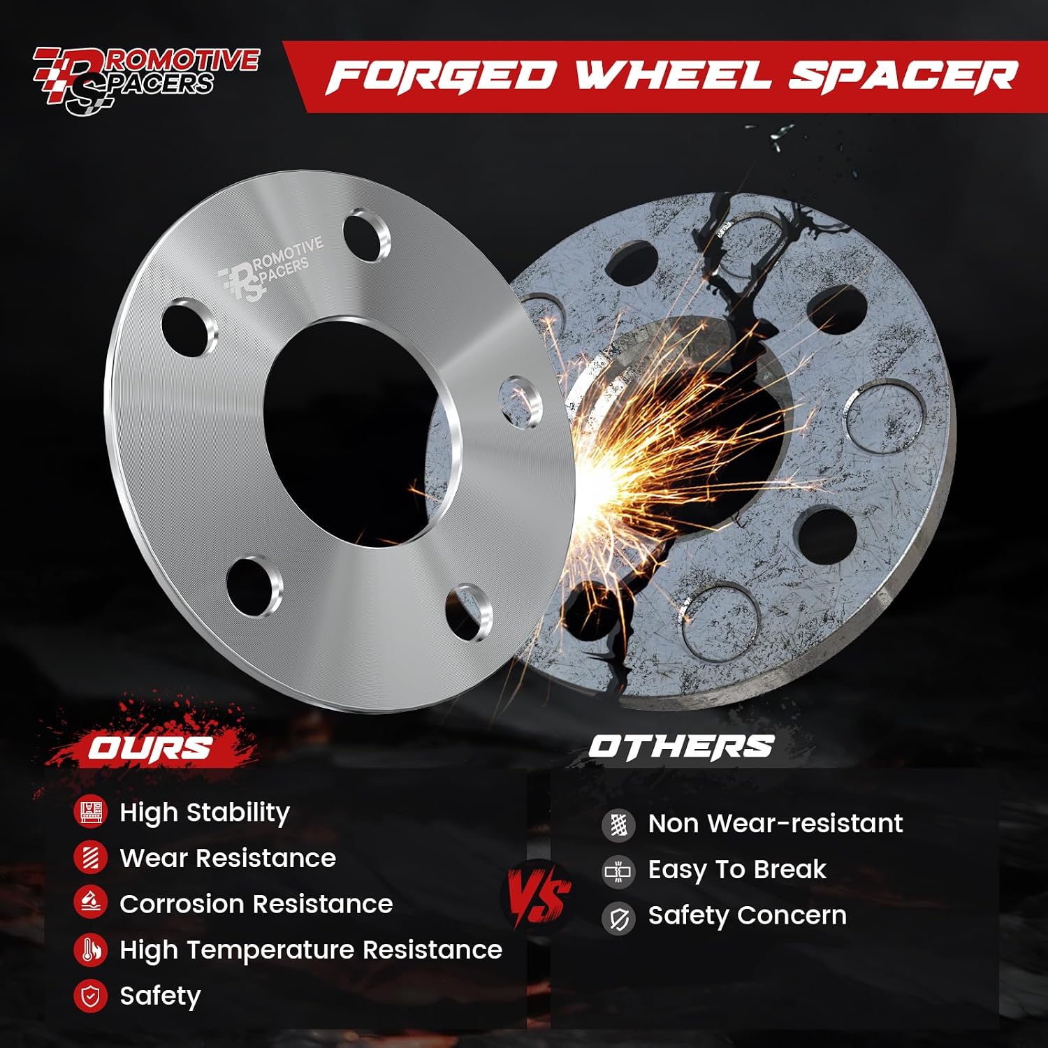 PMS 5mm Hub Centric Wheel Spacers 5x114.3 (5x4.5) 67.1mm M12x1.5 Studs 4PCS | Forged 6061-T6,Anodized Finish,10.9 Grade Studs,Direct Bolt On, For Mazda, Mitsubishi, Hyundai, Kia