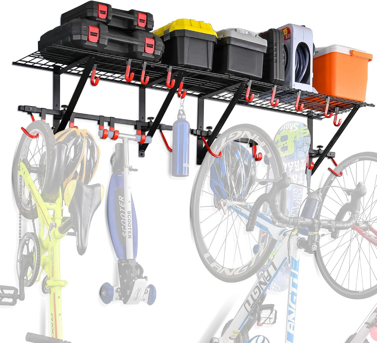 PLKOW Garage Wall Shelving Includes Bike Hooks, Sturdy Adjustable Garage
