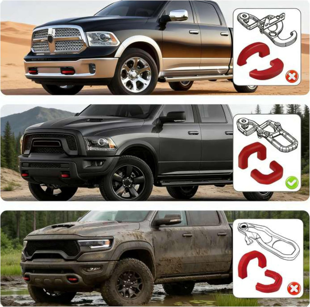 Tow Hook Covers for RAM 1500 Classic 2009-2026 Warlock Rebel, U-Shape, Thick Silicone Red