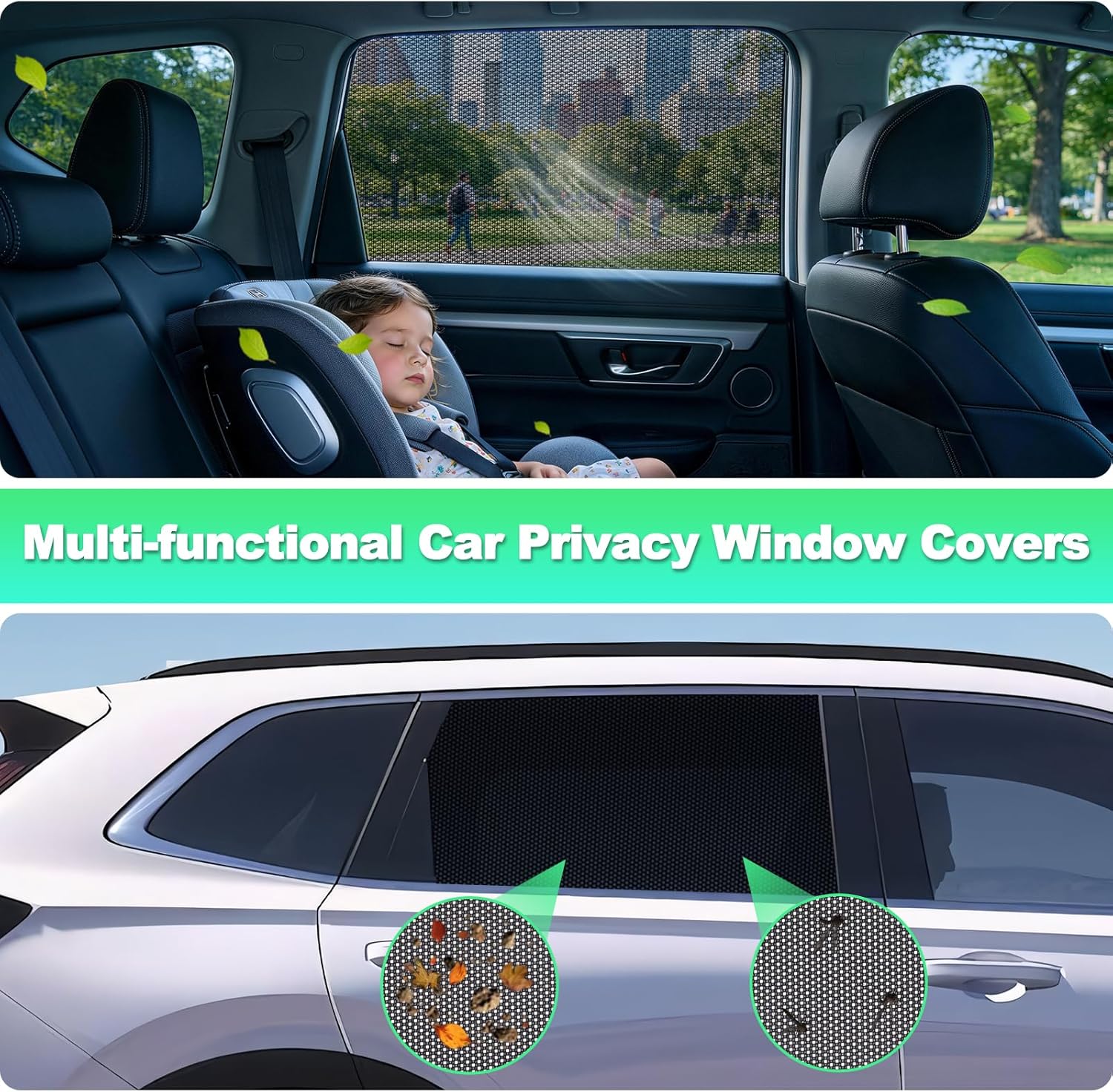 CRV Window Shades 2023-2025, Rear Side 2PCS Mesh Set | Custom Fit, Superior Sun Protection, Secure Magnetic Installation, Breathable Mesh, Ideal for Families, Kids & Road Trips